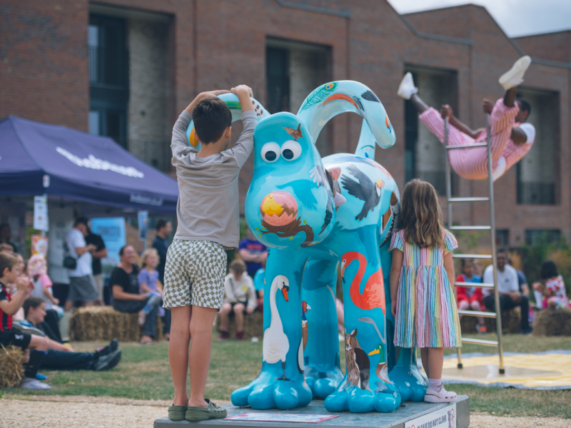 The Gromit statue called ‘The Birds’ was painted by Hannah Bone and located at the Brabazon site